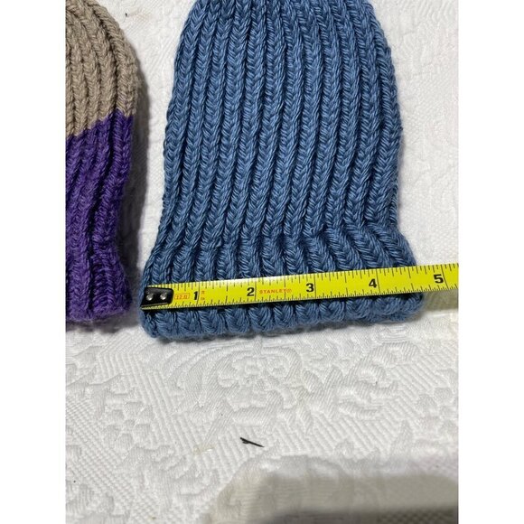 Hand-Knitted Ribbed Beanies 2-Pack Blue & Purple Soft & Warm Winter Hats For Bab - Picture 4 of 5